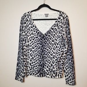 ❤ Ann Taylor Sz L Button Up Cardigan Leopard Print